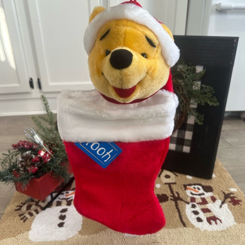 New Vintage Winnie the Pooh Christmas Stocking Pooh Bear Plush 3D New with Tags - Picture 3 of 16